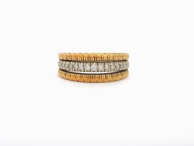 Anello da Mignolo a Fascia in Oro Giallo e Bianco con Diamanti