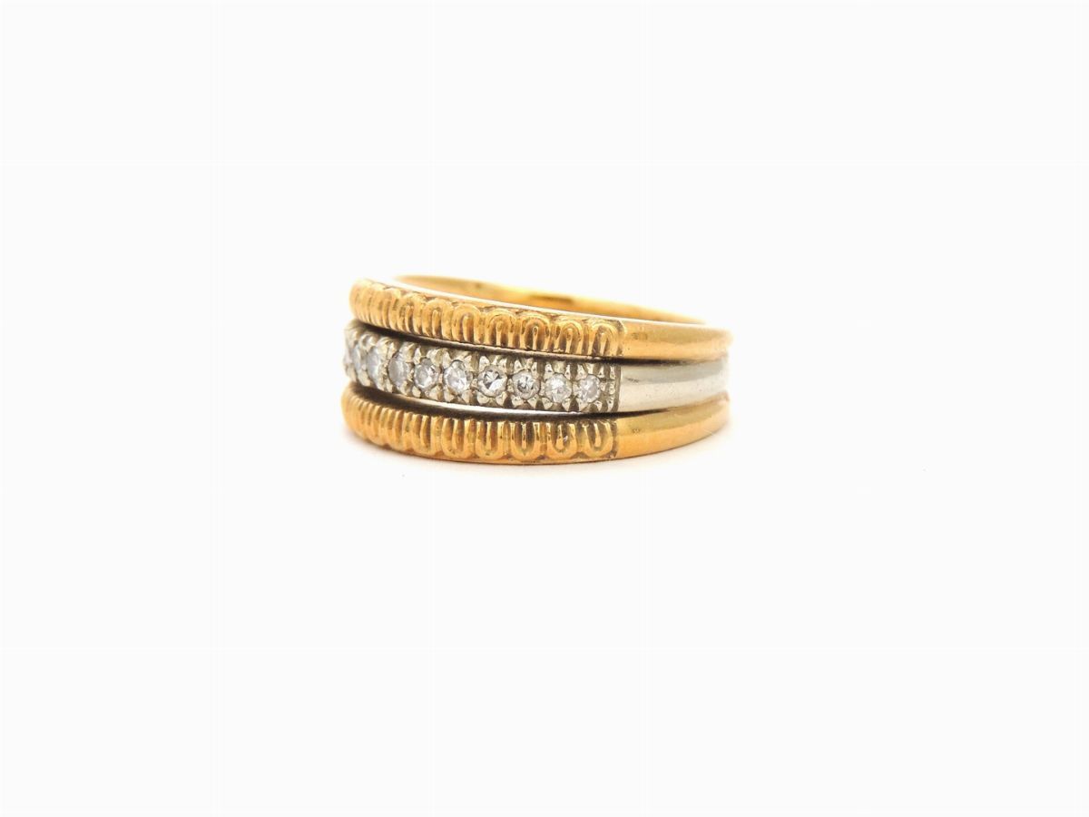 Anello da Mignolo a Fascia in Oro Giallo e Bianco con Diamanti