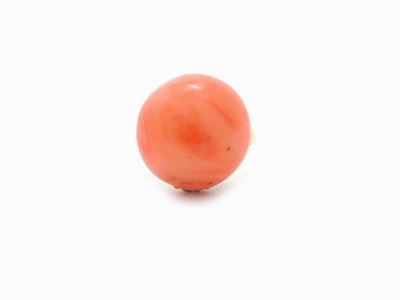 Anello in Oro Giallo e Corallo Rosso Aranciato