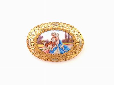 Spilla in Oro Giallo e Bianco con Miniatura