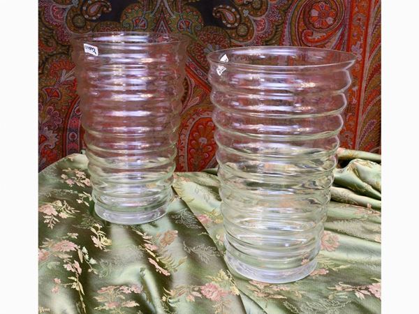 Coppia di vasi in vetro soffiato incolore