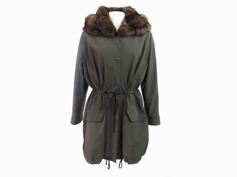 Parka in Tessuto Impermeabile Grigio e Zibellino, Liska