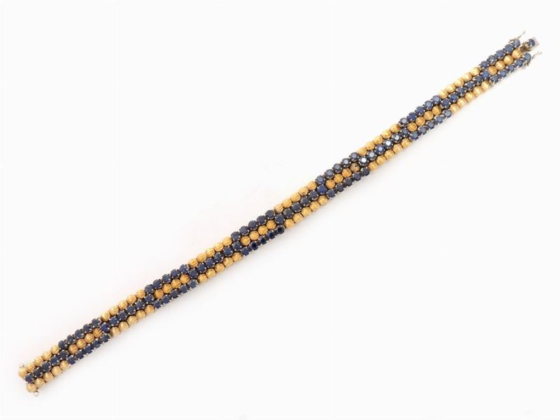 Bracciale in Oro Giallo e Bianco con Zaffiri