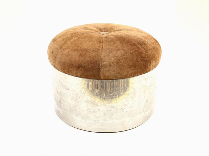 Pouf Rotondo in Camoscio e Metallo