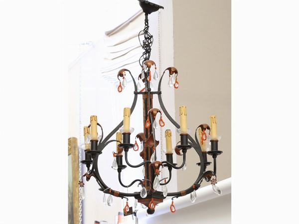 A BF wrougth metal lacquered chandelier
