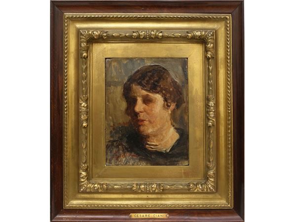 Cesare Ciani : Ritratto femminile  ((1854-1925))  - Asta Arte moderna e contemporanea - Maison Bibelot - Casa d'Aste Firenze - Milano