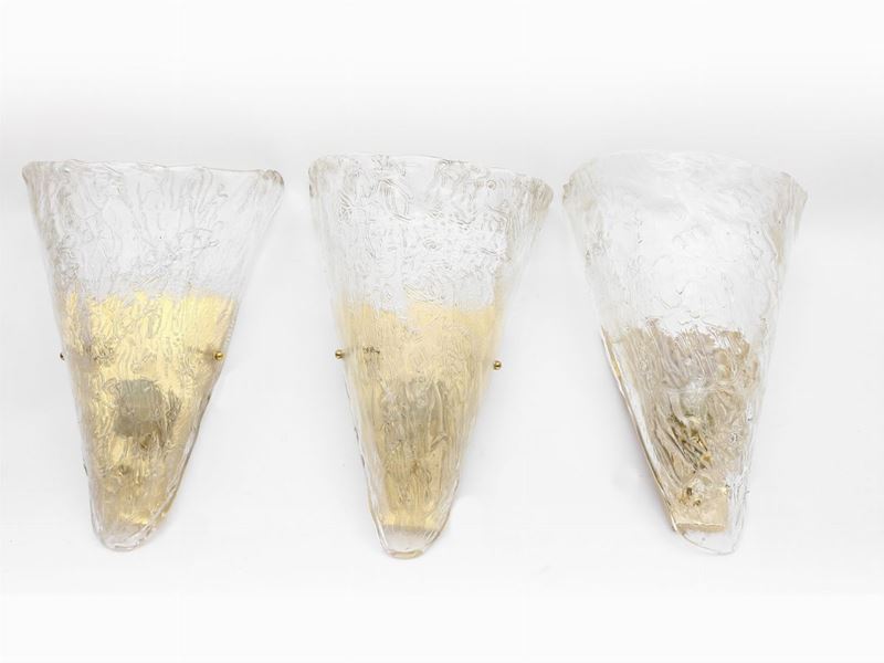 Serie di Tre Appliques in Vetro Soffiato di Murano