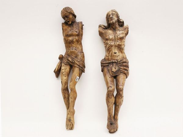 Two carved wooden sculpters of Christ