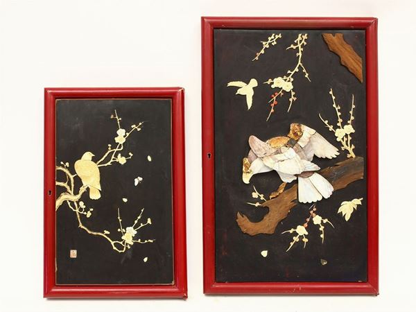 Two oriental laquered panels
