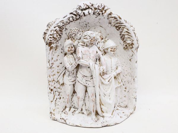 A ceramic high-rilief with Via Crucis scene