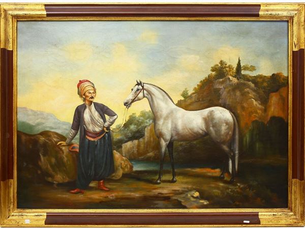 Pittore orientalista italiano - Personaggio con cavallo