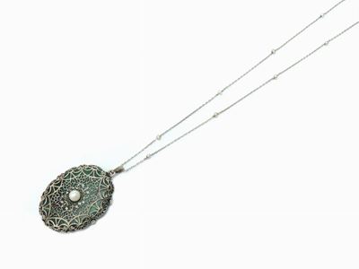 Pendente e Catena Marchisio in Oro Bianco, Malachite e Perle