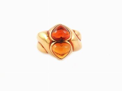 Anello Bulgari "due Cuori" in Oro Giallo e Quarzi Citrino e Madera