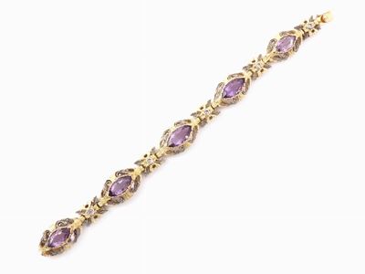 Bracciale in Oro Giallo e Argento con Quarzi Ametista