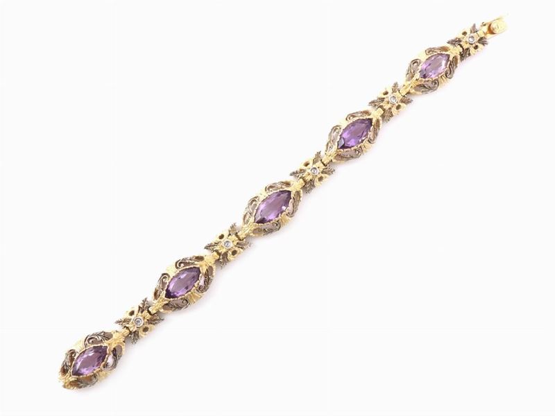 Bracciale in Oro Giallo e Argento con Quarzi Ametista