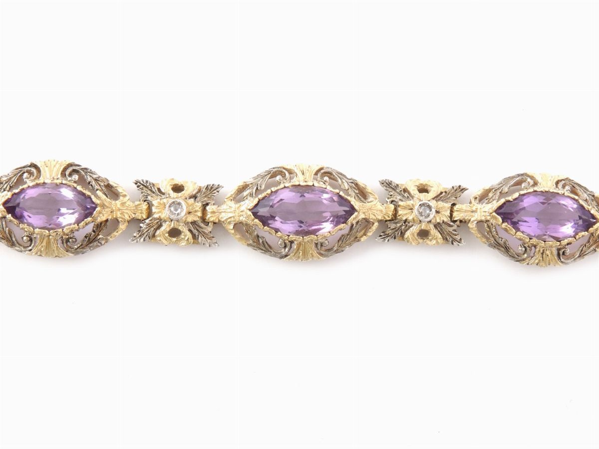 Bracciale in Oro Giallo e Argento con Quarzi Ametista