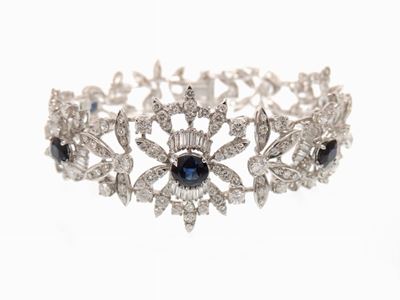 Bracciale in Oro Bianco con Diamanti e Zaffiri