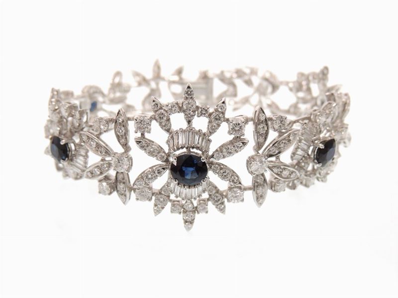 Bracciale in Oro Bianco con Diamanti e Zaffiri