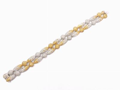 Bracciale in Oro Bianco con Diamanti e Zaffiri Gialli