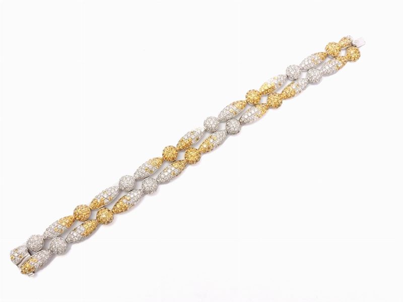 Bracciale in Oro Bianco con Diamanti e Zaffiri Gialli