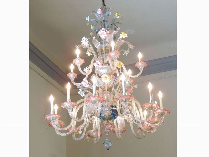 Grande Lampadario in Vetro Soffiato di Murano