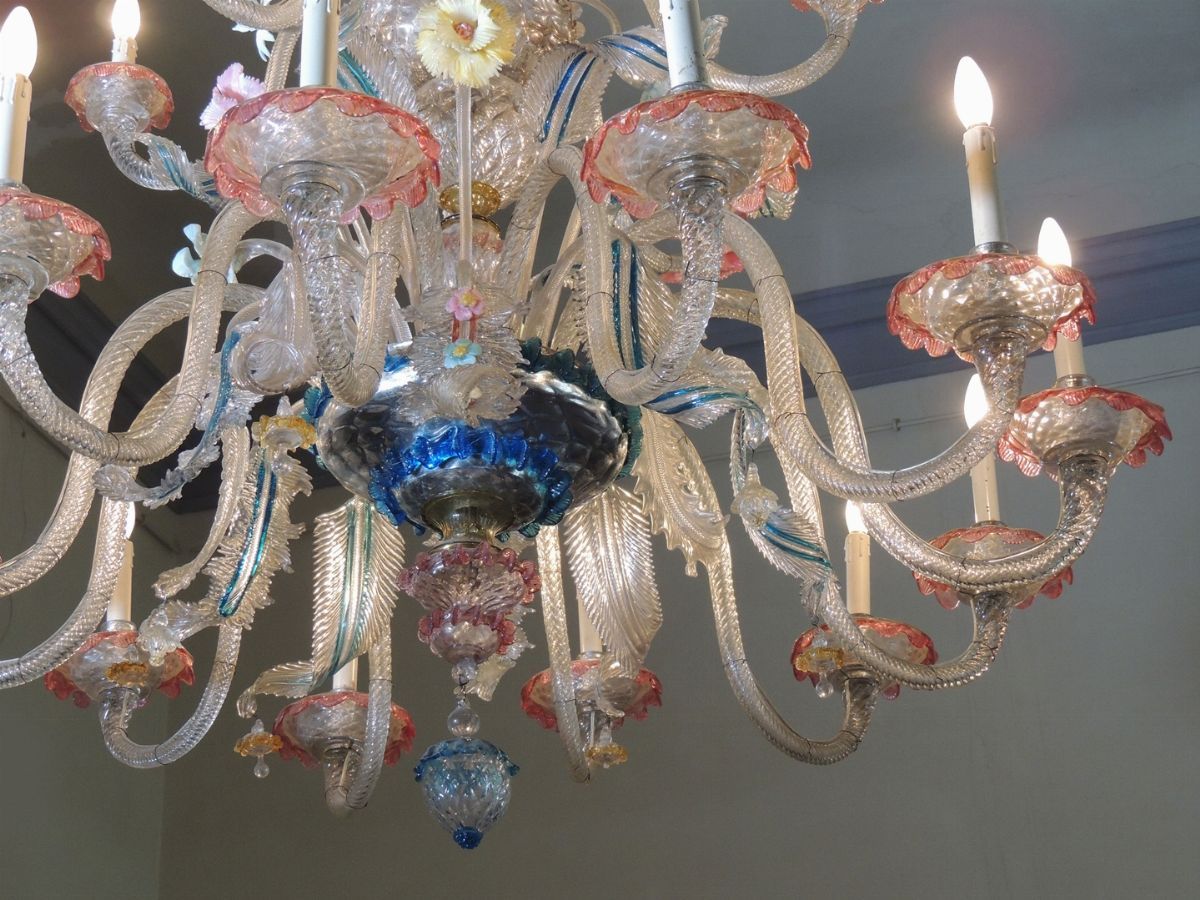 Grande Lampadario in Vetro Soffiato di Murano