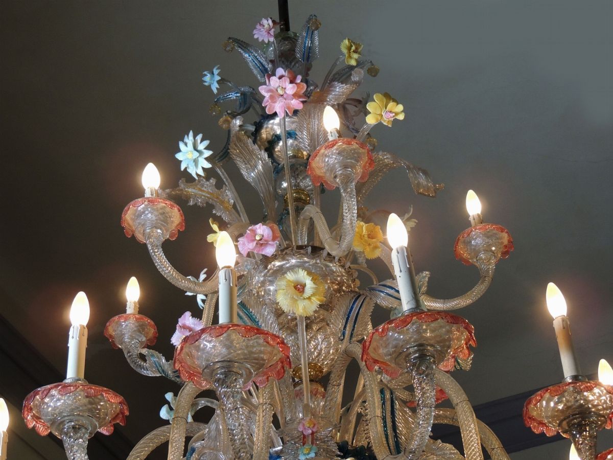 Grande Lampadario in Vetro Soffiato di Murano