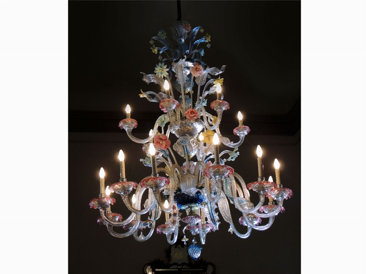 Grande Lampadario in Vetro Soffiato di Murano