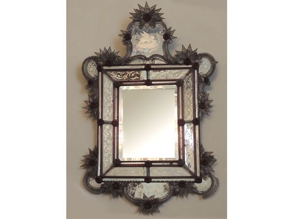 A Murano blown glass large mirror