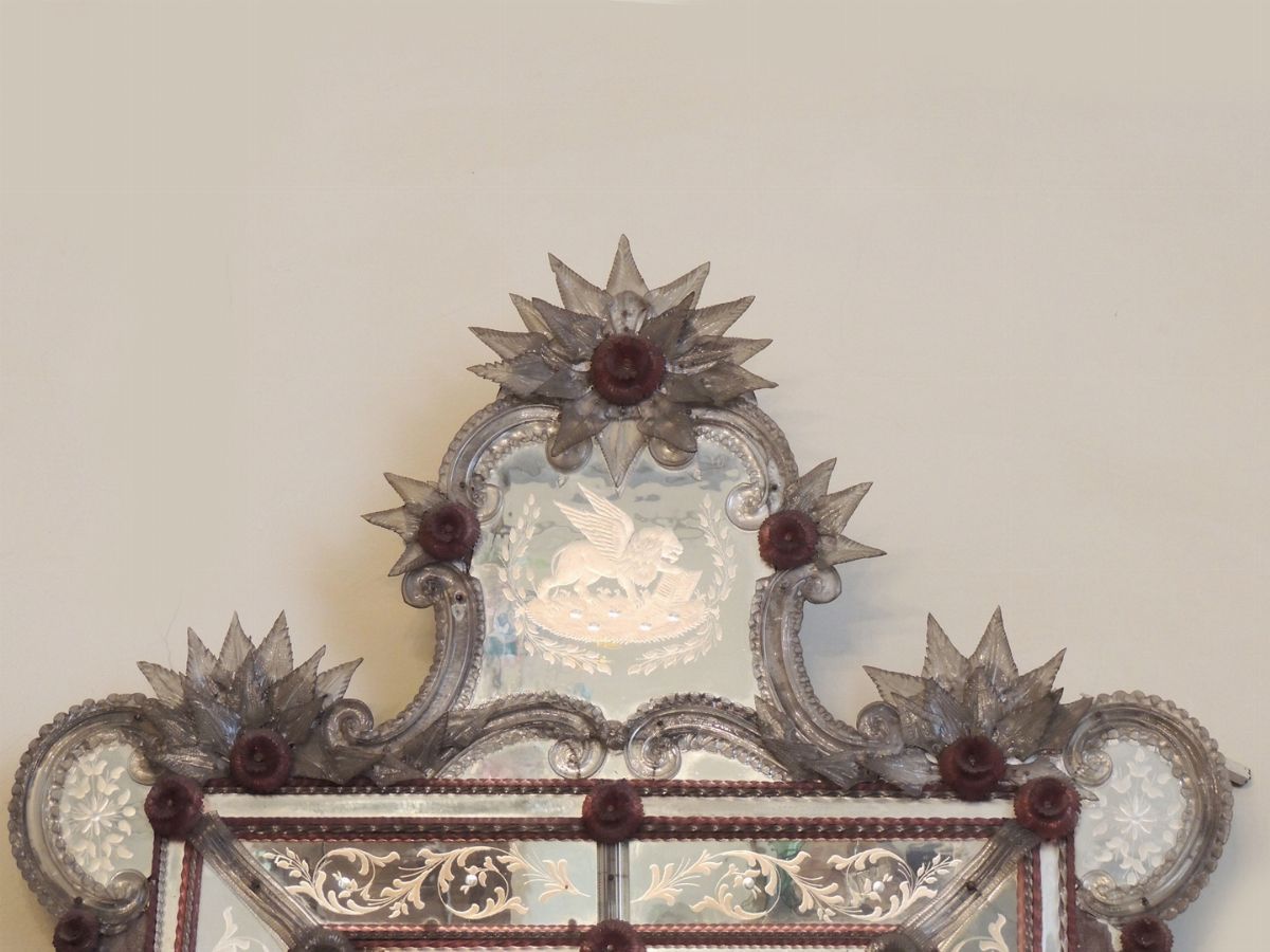 Grande Specchiera in Vetro Soffiato di Murano