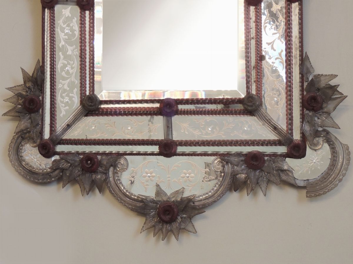Grande Specchiera in Vetro Soffiato di Murano
