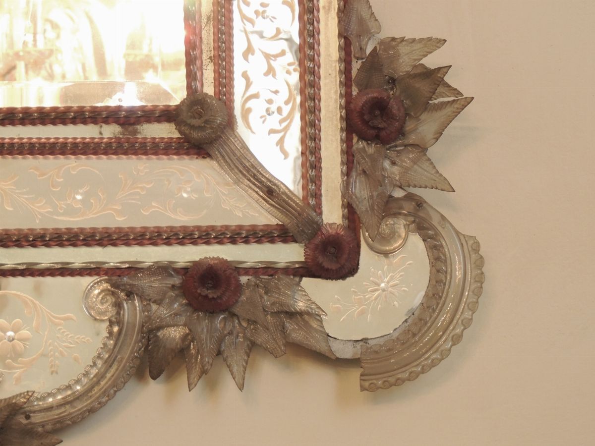 Grande Specchiera in Vetro Soffiato di Murano