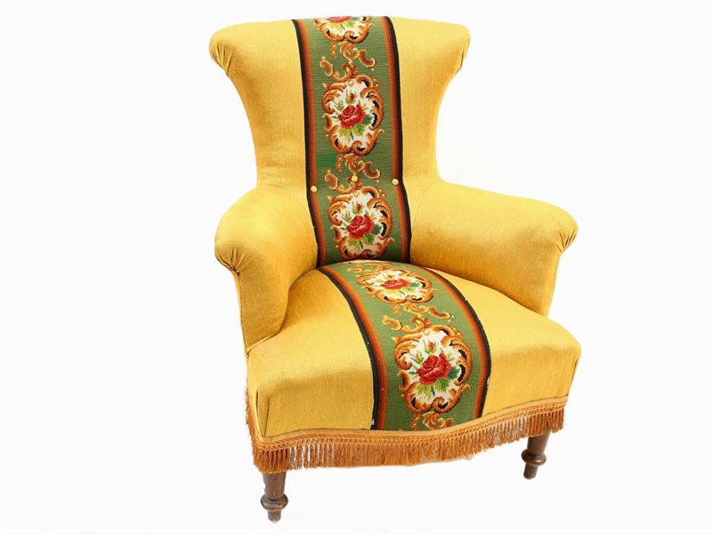Poltroncina Imbottita e Rivestita in Tessuto Giallo
