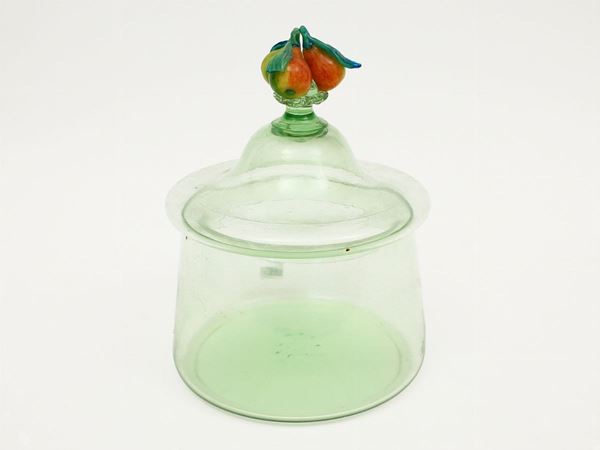 A blown green glass box