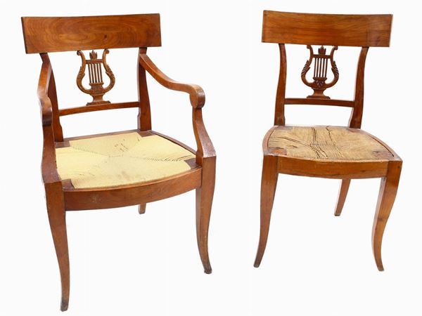 A cherrywood armchair with its chair  (Tuscany, early 19th century)  - Auction Antiquities, Interior Decorations and Vintage  from the Panarello Gallery in Taormina - Maison Bibelot - Casa d'Aste Firenze - Milano