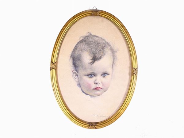Alberto Micheli Pellegrini : Infant portrait  ((1870-1905))  - Auction Antiquities, Interior Decorations and Vintage  from the Panarello Gallery in Taormina - Maison Bibelot - Casa d'Aste Firenze - Milano