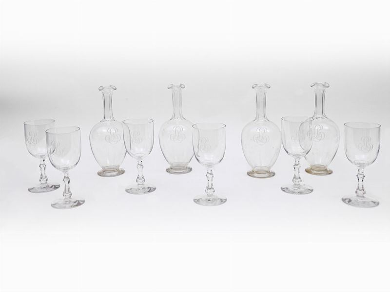 Serie di Quattro Bottiglie da Vino in Cristallo