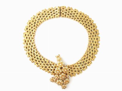 Parure Spallanzani Girocollo/spilla Scomponibili e Orecchini in Oro Giallo e Diamanti
