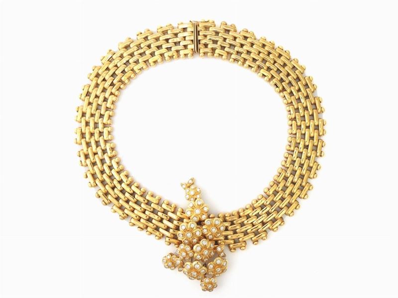 Parure Spallanzani Girocollo/spilla Scomponibili e Orecchini in Oro Giallo e Diamanti