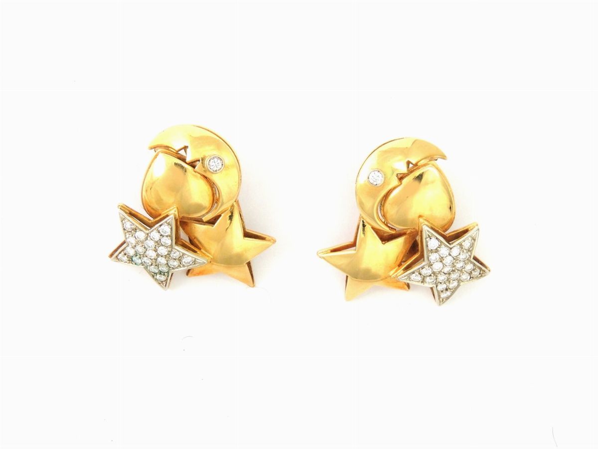 Demi Parure Girocollo e Orecchini in Oro Giallo, Diamanti e Corallo Rosa