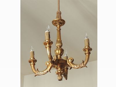 Lampadario in Legno Intagliato e Dorato