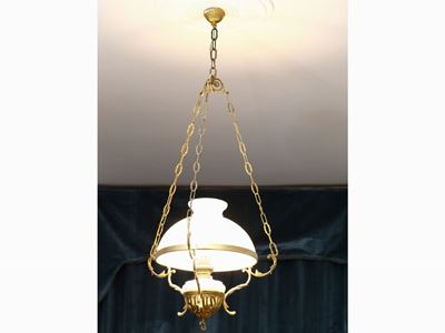Lampadario Ad Olio in Metallo Dorato