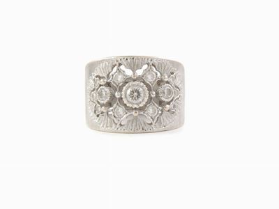 Anello a Fascia in Oro Bianco Satinato e Diamanti