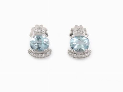 Orecchini in Oro Bianco, Diamanti e Acquemarine