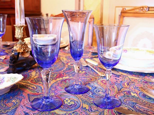 A blue glass glasses set