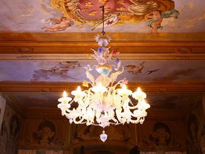Lampadario in Vetro Soffiato Incolore di Murano