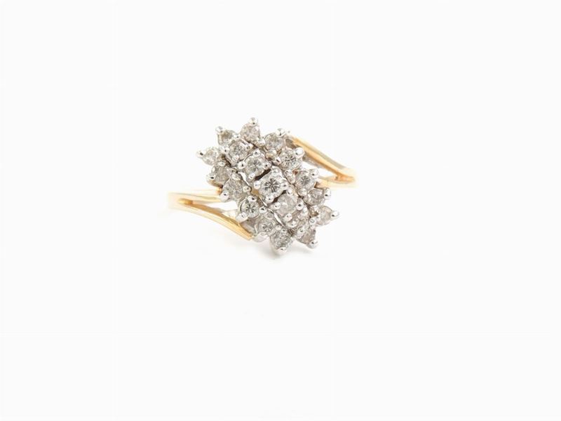 Anello in Oro Giallo e Bianco 585/1000 con Diamanti