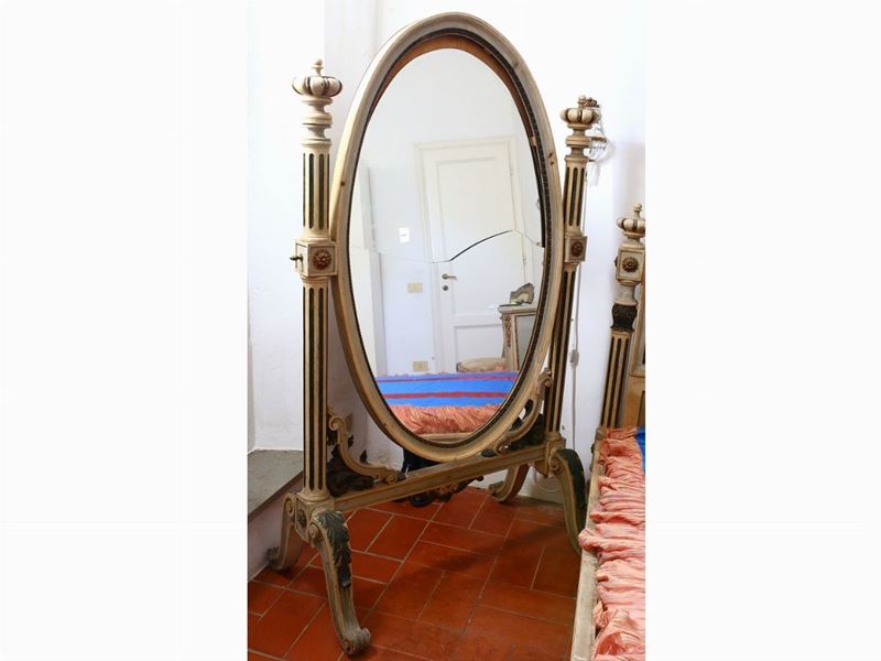 Specchiera a Psiche in Legno Laccato in Monocromia Blu