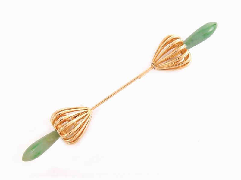 Spilla in Oro Giallo con Giadeiti