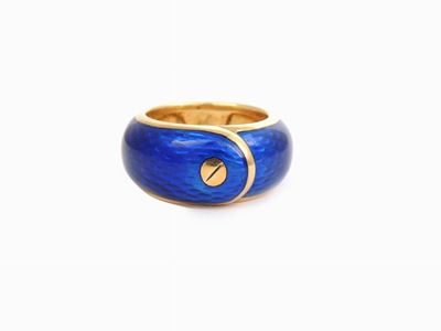 Anello in Oro Giallo con Smalto Blu
